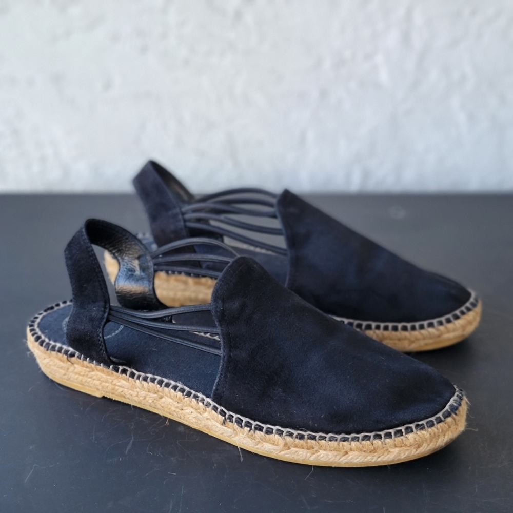 Black Suede Espadrille Slingback Flats